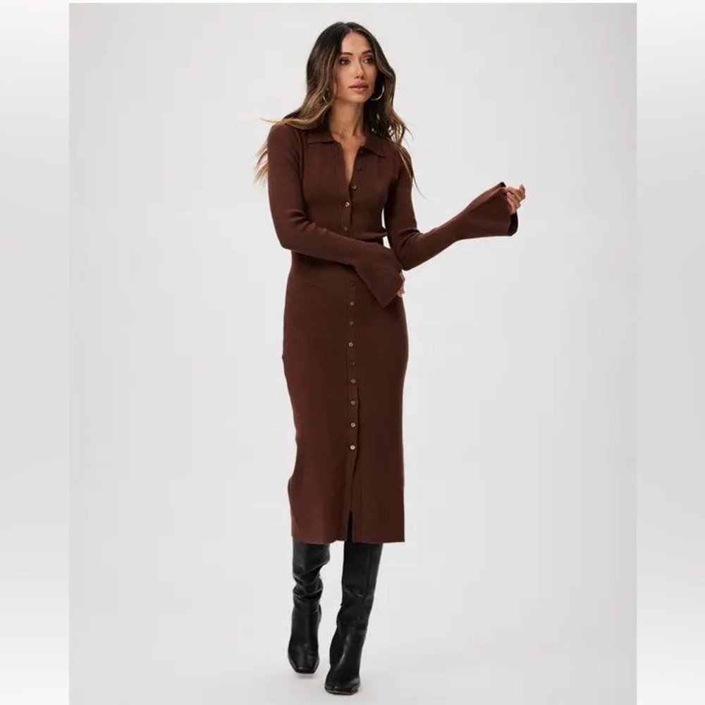 PAIGE Sundara Slim Midi Dress, Chocolate Brown, Size Medium